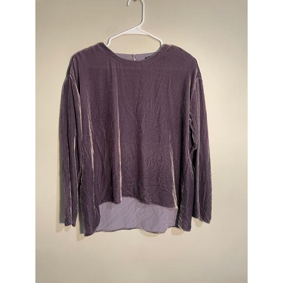 Eileen Fisher Purple Velvet Boxy Fit High-Low Silk Blend Top Size Petite Small - Picture 1 of 9